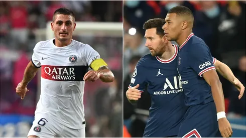 Marco Verrati (left), Lionel Messi and Kylian Mbappe