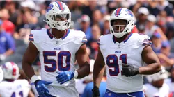 Greg Rousseau #50 and Ed Oliver #91 of the Buffalo Bills