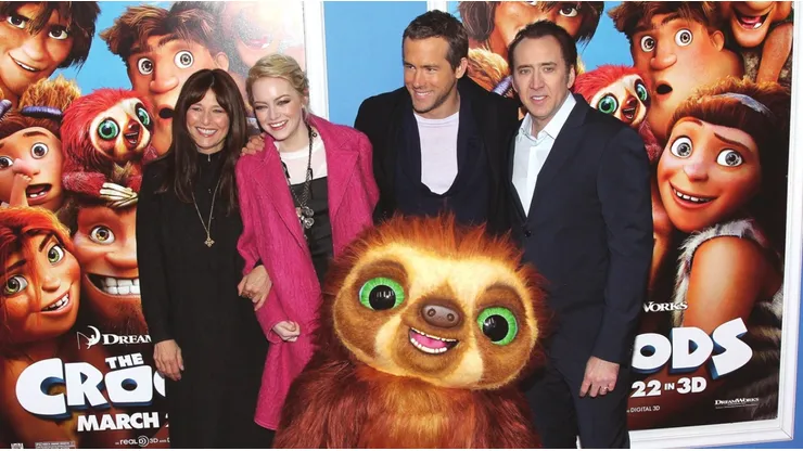 Nicolas Cage, Catherine Keener, Ryan Reynolds and Emma Stone at an event for The Croods.