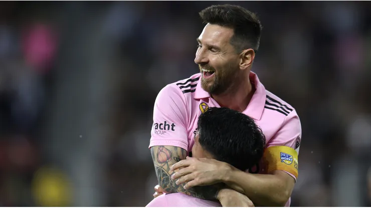 Lionel Messi celebrating with Facundo Farias - Inter Miami vs LAFC - MLS 2023