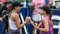 Jessica Pegula of the United States meets with Madison Keys of the United States