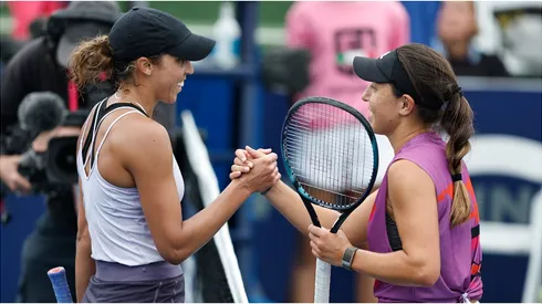 Jessica Pegula of the United States meets with Madison Keys of the United States