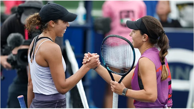 Jessica Pegula of the United States meets with Madison Keys of the United States
