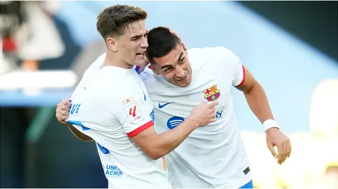 Ferran Torres celebrates with Gavi of FC Barcelona