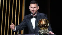Lionel Messi during his speech after winning the Ballon d'Or award for the eighth time in his career.