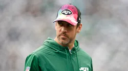 Aaron Rodgers looks on during a Jets game