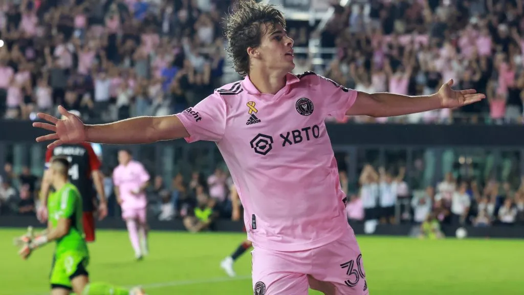 Benjamin Cremaschi #30 of Inter Miami celebrates a goal. (Joe Raedle/Getty Images)