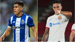 Fran Navarro of FC Porto and Raphinha of FC Barcelona