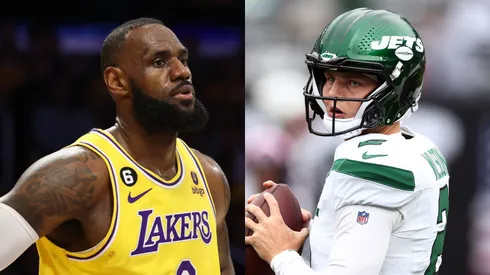 LeBron James (left, Los Angeles Lakers, NBA), Zach Wilson (right, New York Jets, NFL)