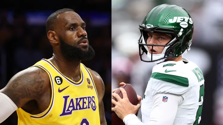 LeBron James (left, Los Angeles Lakers, NBA), Zach Wilson (right, New York Jets, NFL)