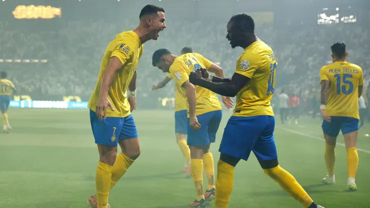 Cristiano Ronaldo of Al-Nassr Club celebrates with Sadio Mane