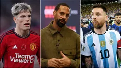 Alejandro Garnacho (left), Rio Ferdinand (c) and Lionel Messi