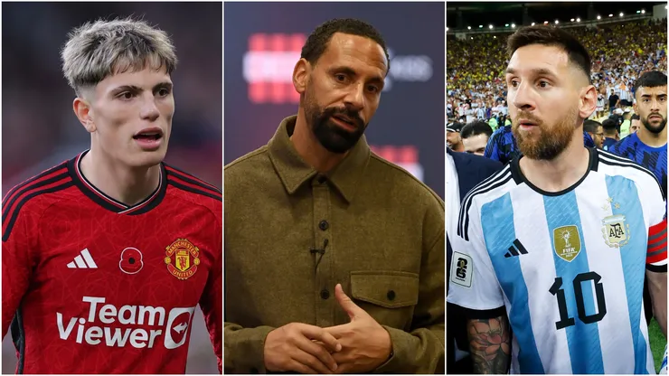 Alejandro Garnacho (left), Rio Ferdinand (c) and Lionel Messi