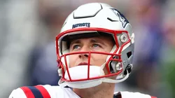 Mac Jones looks on prior to the game against the New York Giants.