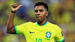 Rodrygo of Brazil gestures during a FIFA World Cup 2026 Qualifier match between Brazil and Argentina at Maracana Stadium on November 21, 2023 in Rio de Janeiro, Brazil.