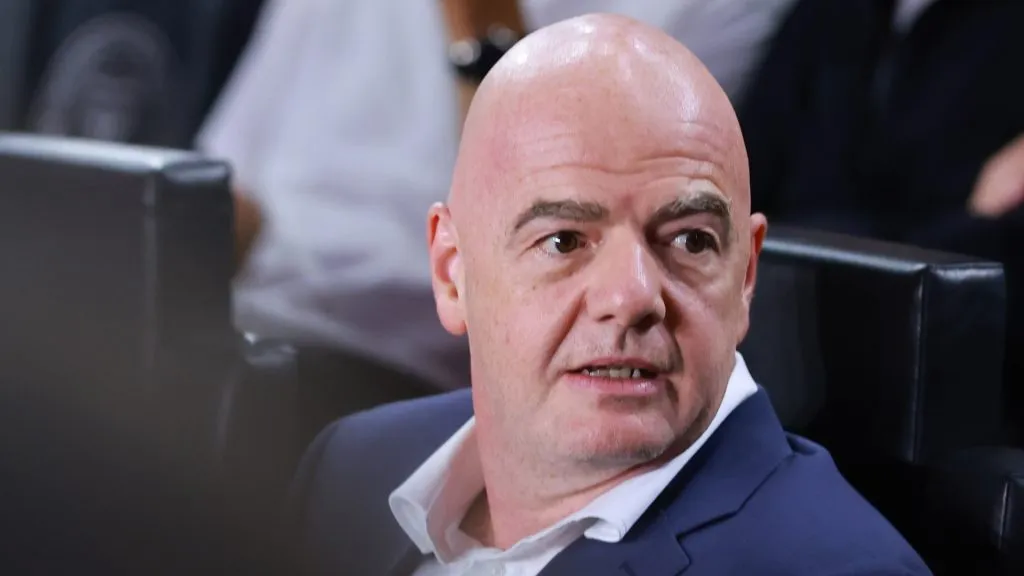 FIFA President Gianni Infantino watches the match between Inter Miami and the Houston Dynamo during the 2023 U.S. Open Cup Final at DRV PNK Stadium on September 27, 2023 in Fort Lauderdale, Florida.