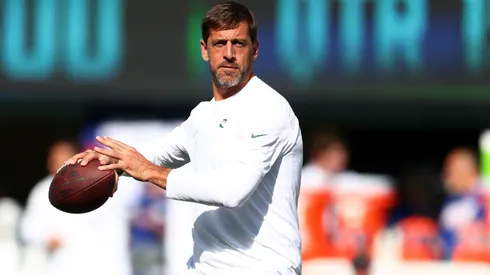 Aaron Rodgers in practice for the New York Jets.