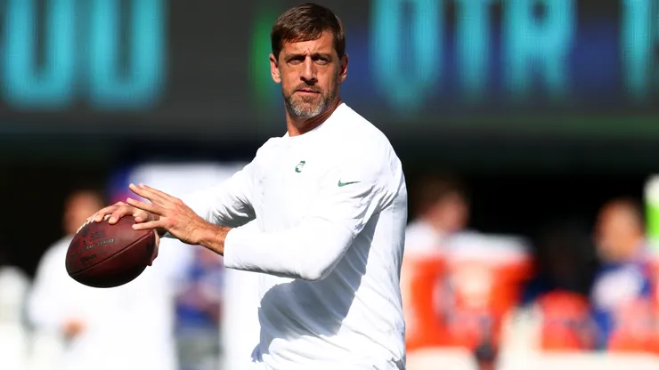Aaron Rodgers in practice for the New York Jets.