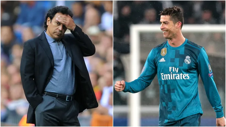 Hugo Sanchez looks on during an Almeria game (left), Cristiano Ronaldo celebrates a bicycle kick goal against Juventus