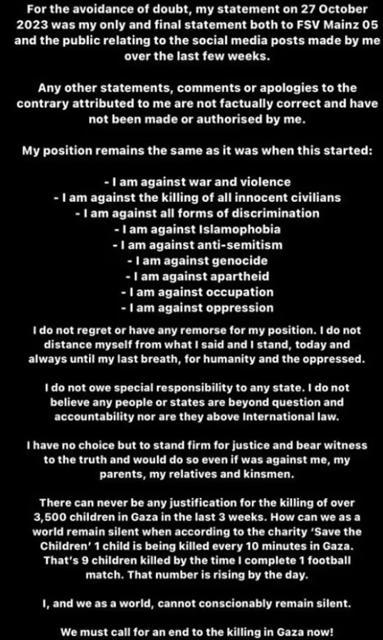 El Ghazi’s statement on November 1