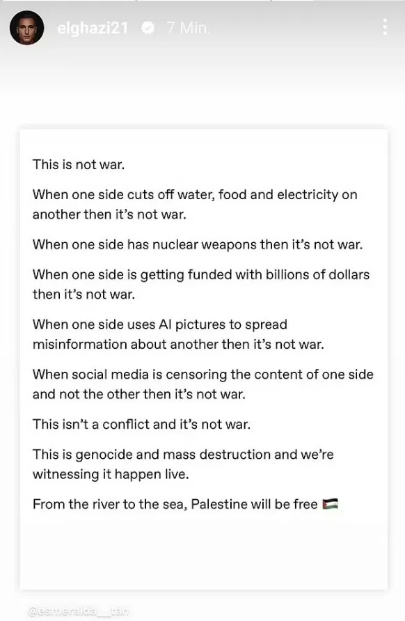 El Ghazi’s repost on an Instagram story