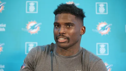 Tyreek Hill during a press conference prior to the Miami Dolphins vs Kansas City Chiefs game in Germany