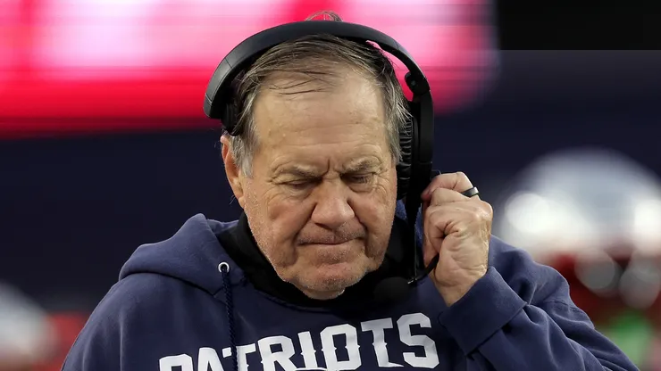 FOXBOROUGH, MASSACHUSETTS - DECEMBER 17: Head coach Bill Belichick of the New England Patriots looks on during the fourth quarter against the Kansas City Chiefs at Gillette Stadium on December 17, 2023 in Foxborough, Massachusetts. (Photo by Maddie Meyer/Getty Images)