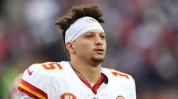 Patrick Mahomes looks on before a game with the Chiefs.