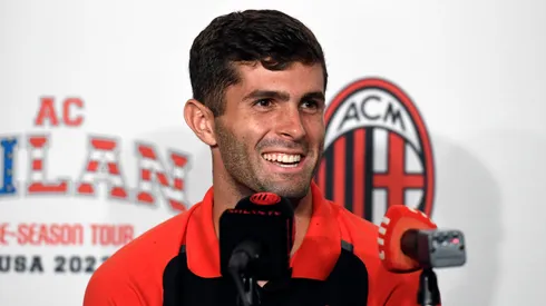 Christian Pulisic of AC Milan during a news conference after a training session at BMO Stadium on July 22, 2023 in Los Angeles, California. (Photo by Kevork Djansezian/Getty Images)