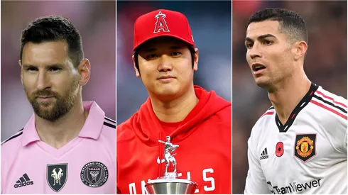 Lionel Messi (left), Shohei Ohtani (c) and Cristiano Ronaldo