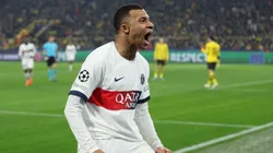 Kylian Mbappe of Paris Saint-Germain celebrates scoring a goal which was later ruled out for offside following a VAR review during the UEFA Champions League match between Borussia Dortmund and Paris Saint-Germain at Signal Iduna Park on December 13, 2023 in Dortmund, Germany.