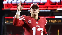 Brock Purdy celebrating a San Francisco 49ers win.