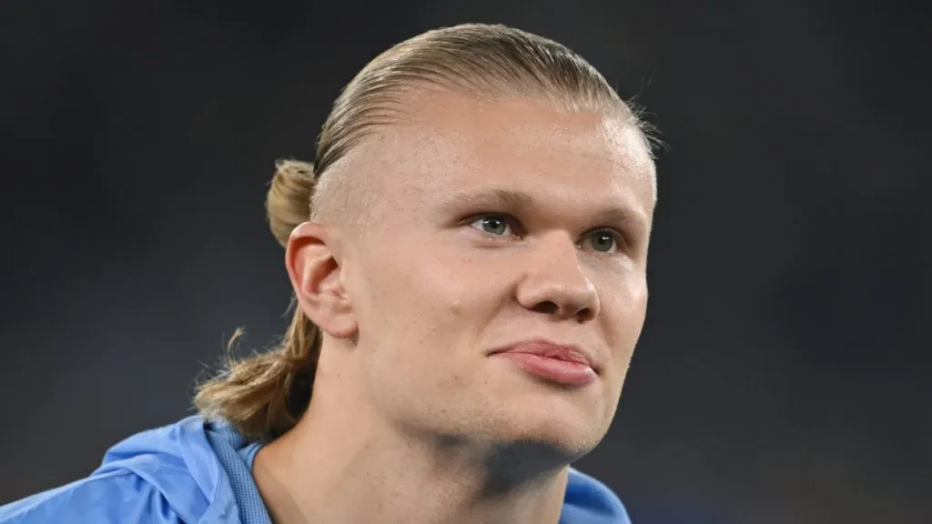 Erling Haaland looks on during a Manchester City.