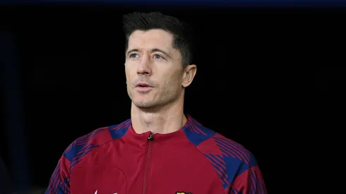 Robert Lewandowski of FC Barcelona looks onprior to the UEFA Champions League match between FC Barcelona and FC Porto at Estadi Olimpic Lluis Companys on November 28, 2023 in Barcelona, Spain.