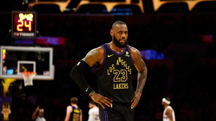 LeBron James resting during a game vs. the Phoenix Suns.