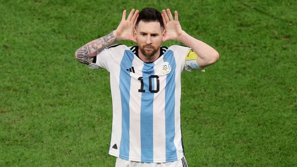 Lionel Messi of Argentina celebrates after scoring the team's second goal during the FIFA World Cup Qatar 2022 quarter final match between Netherlands and Argentina.