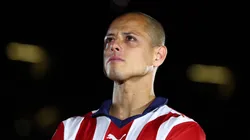 An emotional Javier Hernandez gets during the event to announce his return to Chivas after 13 years at Akron Stadium on January 27, 2024 in Zapopan, Mexico. Chicharito became one of the most popular and important Mexican players during the past decade. Javier Hernandez played in Europe for Manchester United, Real Madrid, Bayer 04 Leverkusen, West Ham United and Sevilla.