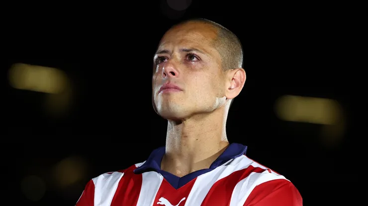 An emotional Javier Hernandez gets during the event to announce his return to Chivas after 13 years at Akron Stadium on January 27, 2024 in Zapopan, Mexico. Chicharito became one of the most popular and important Mexican players during the past decade. Javier Hernandez played in Europe for Manchester United, Real Madrid, Bayer 04 Leverkusen, West Ham United and Sevilla.