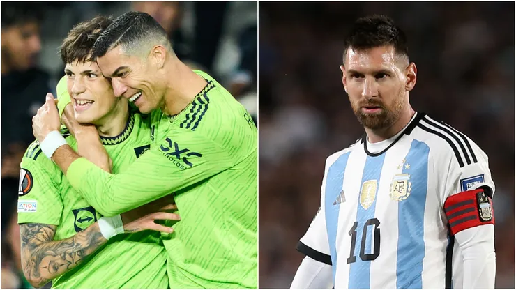 Alejandro Garnacho and Cristiano Ronaldo (left) / Lionel Messi.