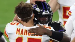 Lamar Jackson and Patrick Mahomes during a game between the Ravens and the Chiefs (2020)