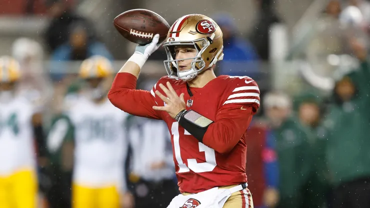 Brock Purdy #13 of the San Francisco 49ers throws a pass during the first half against the Green Bay Packers in the NFC Divisional Playoffs at Levi's Stadium on January 20, 2024 in Santa Clara, California.
