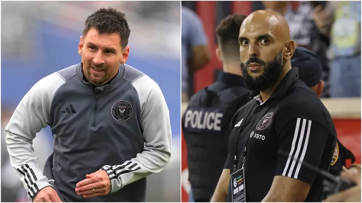 Lionel Messi and his bodyguard, Yassine Cheuko (right).