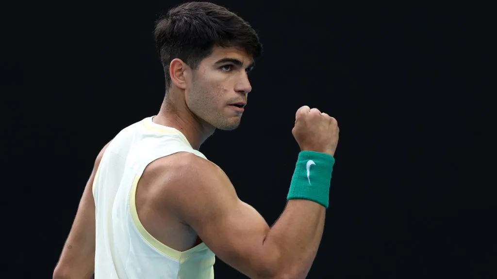 Carlos Alcaraz celebrates a point – Cameron Spencer/Getty Images