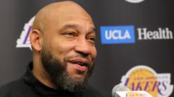 Los Angeles Lakers coach Darvin Ham giving a press conference.