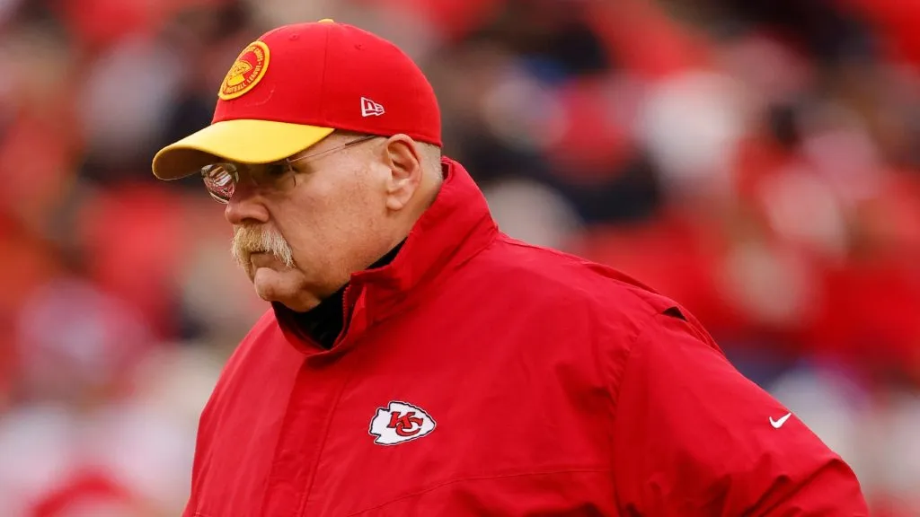 Kansas City Chiefs head coach Andy Reid watches warm ups before the game against the Cincinnati Bengals at GEHA Field at Arrowhead Stadium on December 31, 2023 in Kansas City, Missouri.