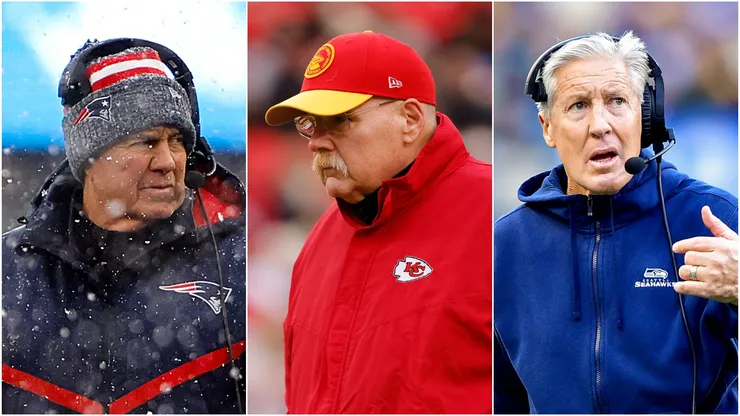 Bill Belichick (left), Andy Reid (c) and Pete Carroll.