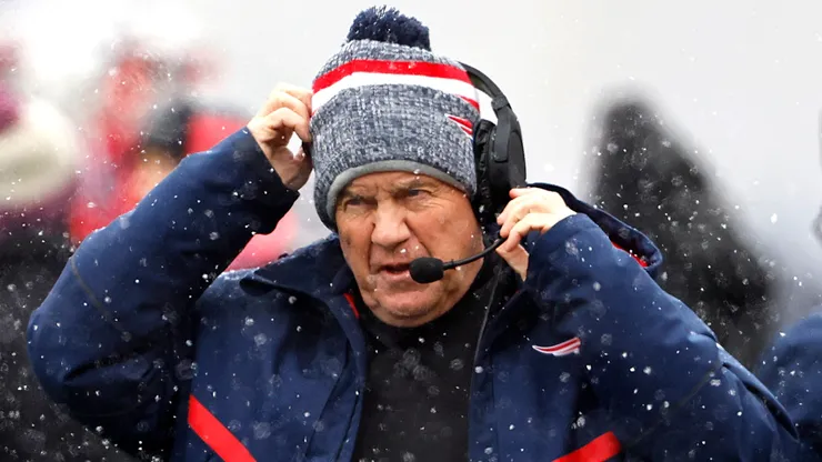 New England Patriots former head coach Bill Belichick looks on in the first half at Gillette Stadium on January 07, 2024 in Foxborough, Massachusetts.