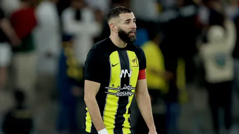 Karim Benzema of Al-Ittihad reacts after Al-Nassr scored their third side goal during the Saudi Pro League match between Al-Ittihad and Al-Nassr at Prince Abdullah Al Faisal Stadium on December 26, 2023 in Jeddah, Saudi Arabia.