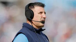Former Head coach Mike Vrabel of the Tennessee Titans looks on during the first half in the game against the Seattle Seahawks at Nissan Stadium on December 24, 2023 in Nashville, Tennessee.