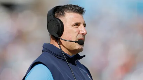 Former Head coach Mike Vrabel of the Tennessee Titans looks on during the first half in the game against the Seattle Seahawks at Nissan Stadium on December 24, 2023 in Nashville, Tennessee.